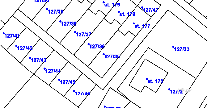 Parcela st. 127/35 v KÚ Hlavečník, Katastrální mapa