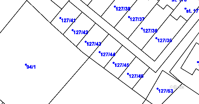 Parcela st. 127/44 v KÚ Hlavečník, Katastrální mapa