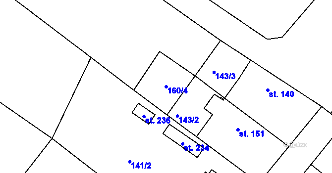Parcela st. 160/4 v KÚ Hlavečník, Katastrální mapa