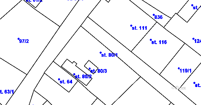 Parcela st. 80/1 v KÚ Hlavečník, Katastrální mapa