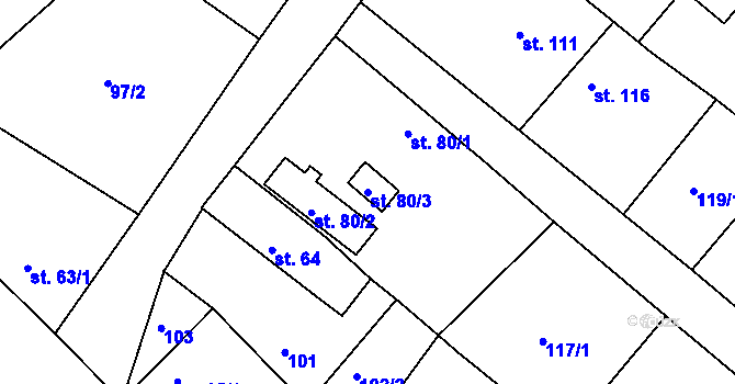 Parcela st. 80/3 v KÚ Hlavečník, Katastrální mapa