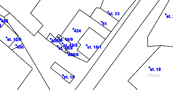Parcela st. 16/1 v KÚ Hlavenec, Katastrální mapa