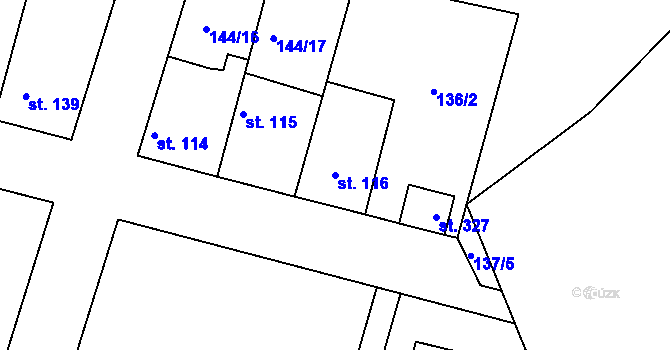 Parcela st. 116 v KÚ Hlavenec, Katastrální mapa