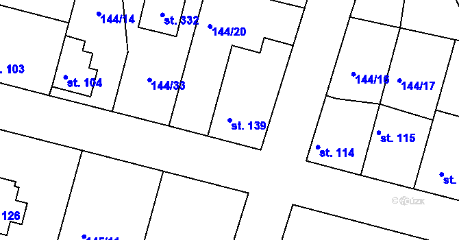Parcela st. 139 v KÚ Hlavenec, Katastrální mapa