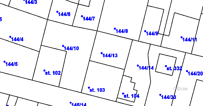 Parcela st. 144/13 v KÚ Hlavenec, Katastrální mapa