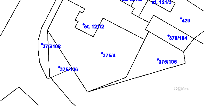 Parcela st. 375/4 v KÚ Hlavenec, Katastrální mapa