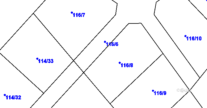 Parcela st. 116/6 v KÚ Hlavenec, Katastrální mapa