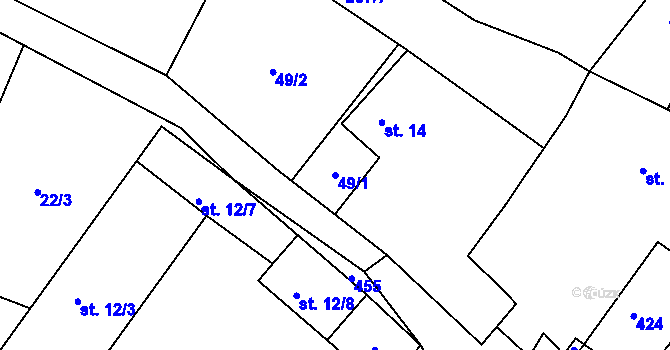 Parcela st. 49/1 v KÚ Hlavenec, Katastrální mapa