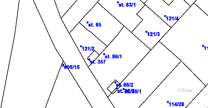 Parcela st. 86/1 v KÚ Hlavenec, Katastrální mapa