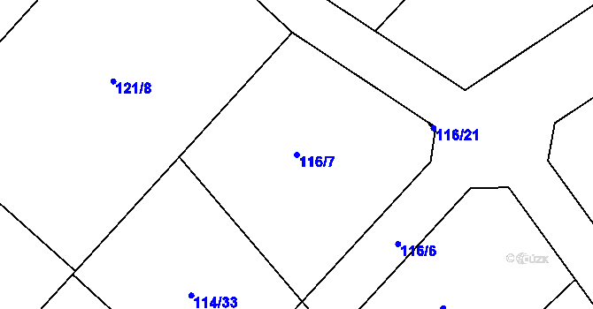 Parcela st. 116/7 v KÚ Hlavenec, Katastrální mapa