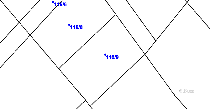 Parcela st. 116/9 v KÚ Hlavenec, Katastrální mapa