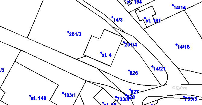 Parcela st. 4 v KÚ Hlavice, Katastrální mapa