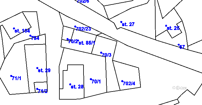 Parcela st. 70/3 v KÚ Hlavice, Katastrální mapa