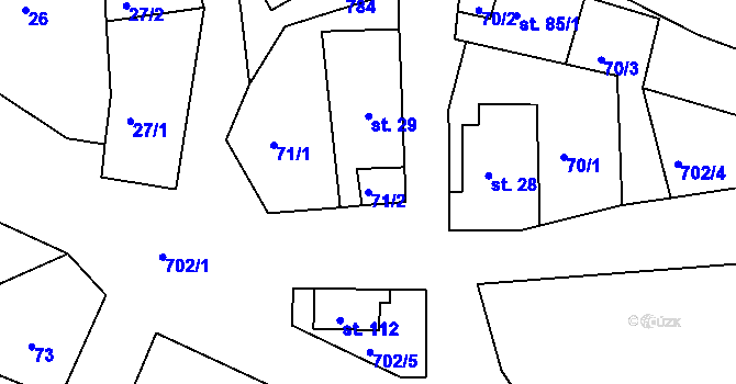 Parcela st. 71/2 v KÚ Hlavice, Katastrální mapa