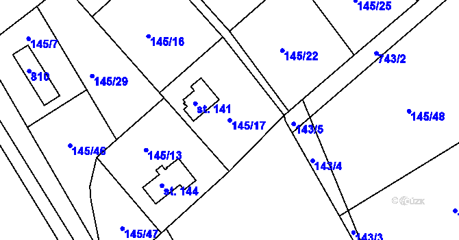 Parcela st. 145/17 v KÚ Hlavice, Katastrální mapa