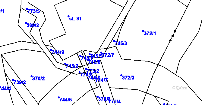 Parcela st. 372/7 v KÚ Hlavice, Katastrální mapa