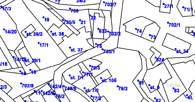 Parcela st. 733 v KÚ Hlavice, Katastrální mapa