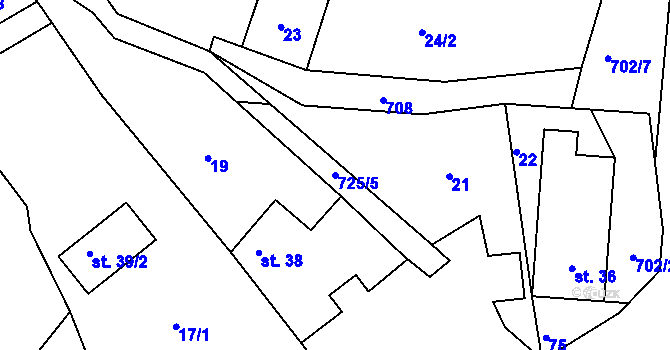Parcela st. 725/5 v KÚ Hlavice, Katastrální mapa
