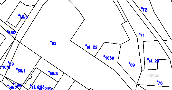 Parcela st. 22 v KÚ Hrubý Lesnov, Katastrální mapa