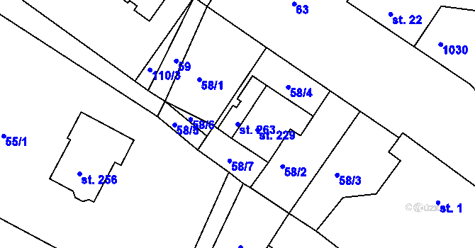 Parcela st. 263 v KÚ Hrubý Lesnov, Katastrální mapa