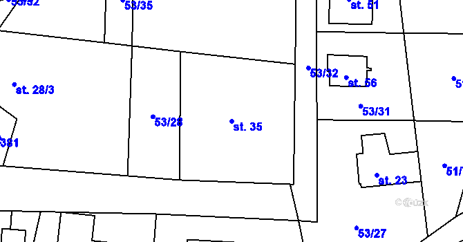 Parcela st. 35 v KÚ Hlávkov, Katastrální mapa