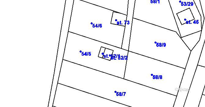 Parcela st. 52/1 v KÚ Hlávkov, Katastrální mapa