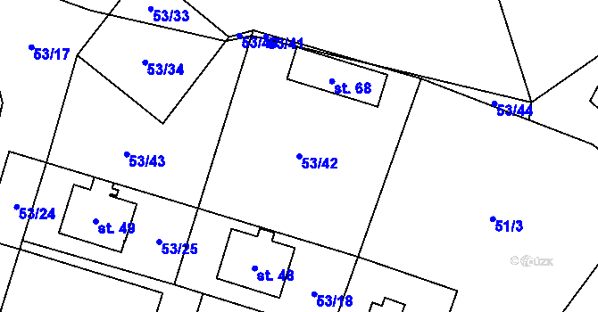 Parcela st. 53/42 v KÚ Hlávkov, Katastrální mapa