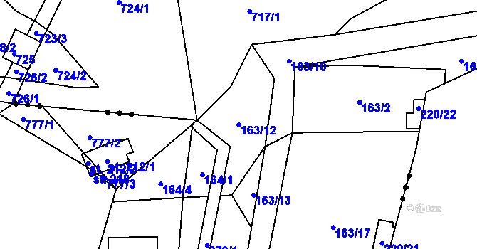 Parcela st. 163/12 v KÚ Hlávkov, Katastrální mapa