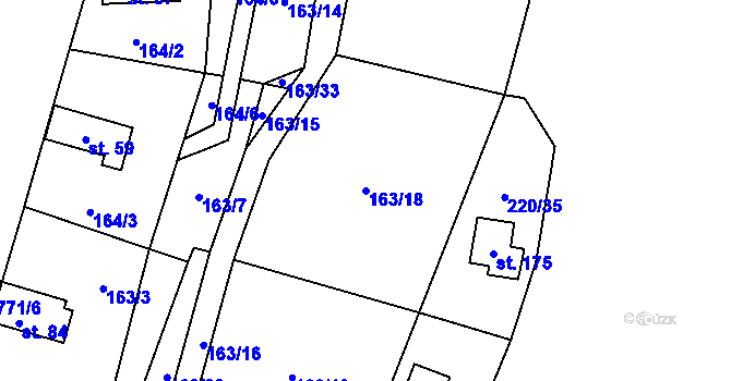 Parcela st. 163/18 v KÚ Hlávkov, Katastrální mapa
