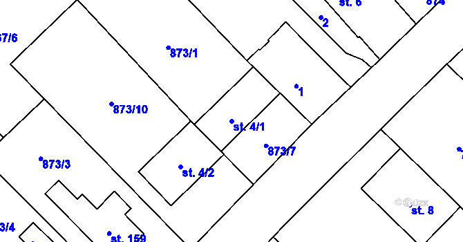 Parcela st. 4/1 v KÚ Hlavnice, Katastrální mapa