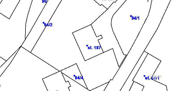 Parcela st. 187 v KÚ Hlavnice, Katastrální mapa