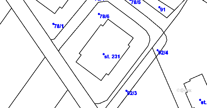 Parcela st. 231 v KÚ Hlavnice, Katastrální mapa