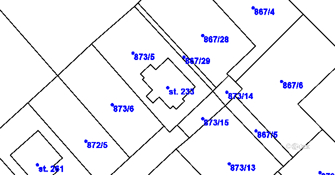 Parcela st. 233 v KÚ Hlavnice, Katastrální mapa