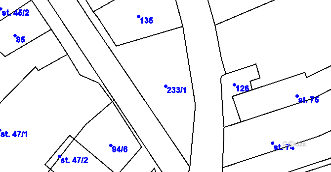 Parcela st. 233/1 v KÚ Hlavnice, Katastrální mapa