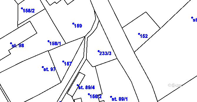 Parcela st. 233/3 v KÚ Hlavnice, Katastrální mapa