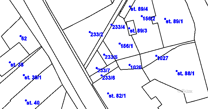 Parcela st. 233/5 v KÚ Hlavnice, Katastrální mapa