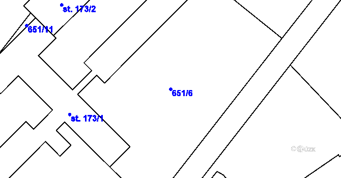 Parcela st. 651/6 v KÚ Hlavnice, Katastrální mapa