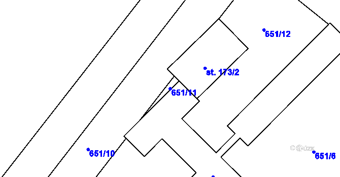 Parcela st. 651/11 v KÚ Hlavnice, Katastrální mapa