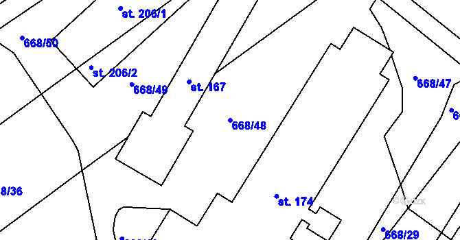 Parcela st. 668/48 v KÚ Hlavnice, Katastrální mapa