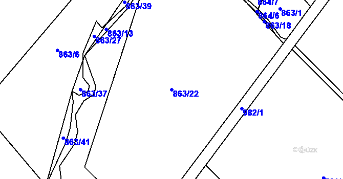 Parcela st. 863/22 v KÚ Hlavnice, Katastrální mapa