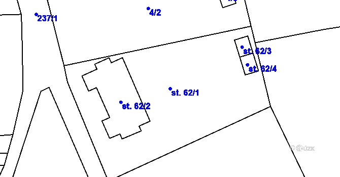 Parcela st. 62/1 v KÚ Hlavňov u Budislavi, Katastrální mapa