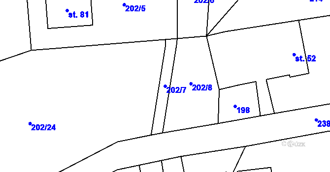 Parcela st. 202/7 v KÚ Hlavňov u Budislavi, Katastrální mapa