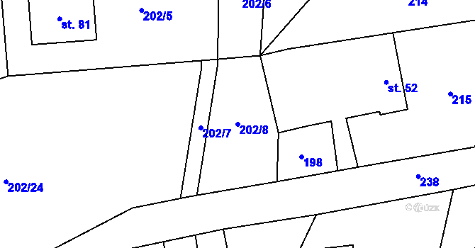 Parcela st. 202/8 v KÚ Hlavňov u Budislavi, Katastrální mapa