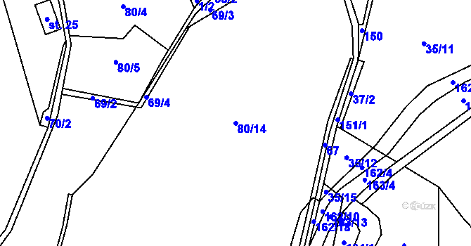 Parcela st. 80/14 v KÚ Častonice, Katastrální mapa