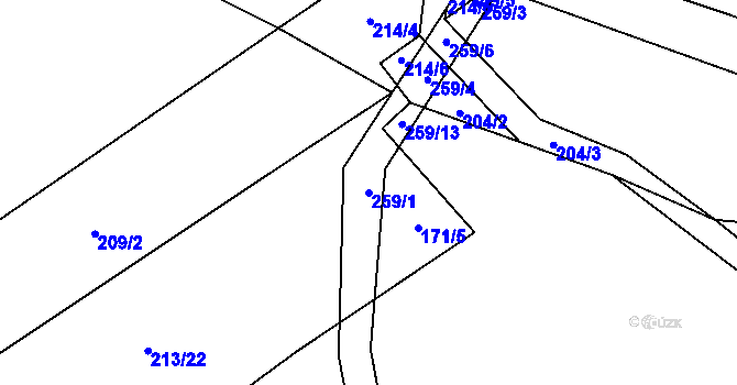Parcela st. 259/1 v KÚ Pích, Katastrální mapa