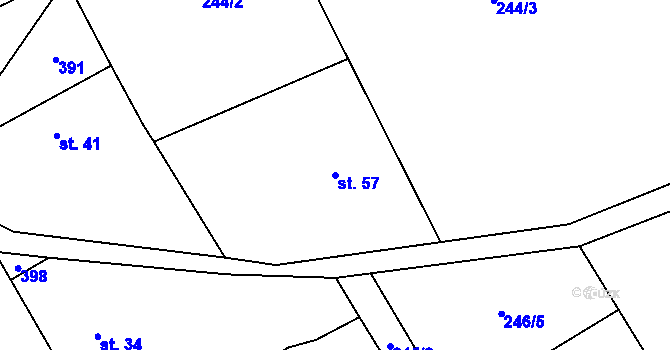 Parcela st. 57 v KÚ Milínov, Katastrální mapa