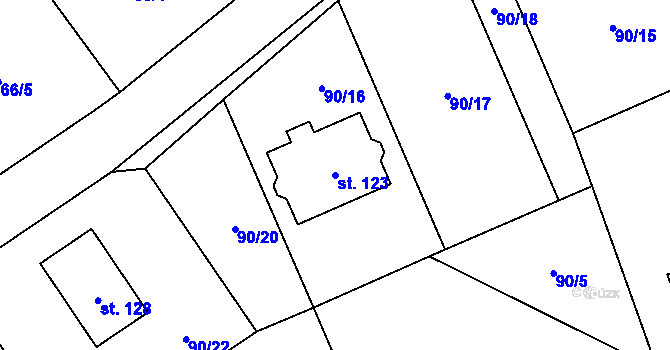 Parcela st. 123 v KÚ Milínov, Katastrální mapa