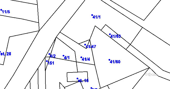 Parcela st. 41/47 v KÚ Přestanice, Katastrální mapa