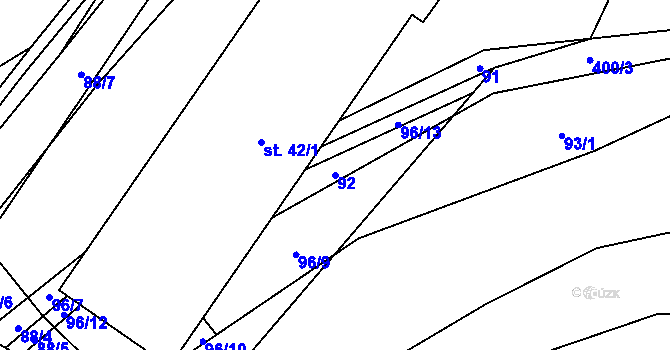 Parcela st. 92 v KÚ Zámyšl, Katastrální mapa