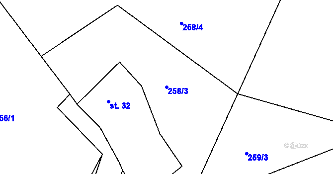 Parcela st. 258/3 v KÚ Mokřany, Katastrální mapa